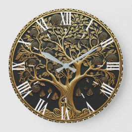 Relógio Grande Árvore Elegante Gravada a Ouro