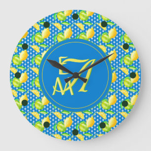 Relógio Grande Árvore Lemon Monogramada Azure Azure Decor Novo