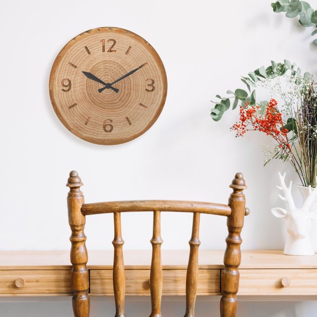 Relógio Grande Árvore Natural Fatia De Madeira Castanha Rústica (Criador carregado)