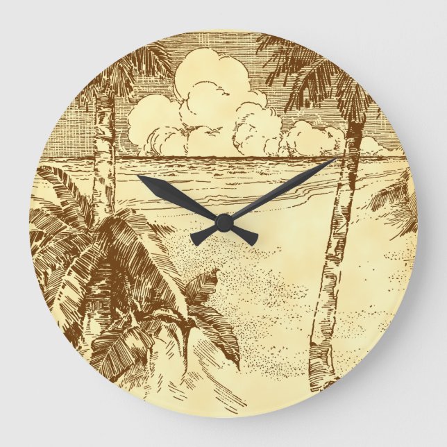 Relógio Grande Árvore Tropical Palm Beach Etching Clock Sem Númer (Frente)