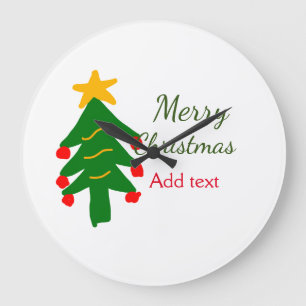 Relógio Grande Árvore verde de natal vermelho feliz Natal adicion