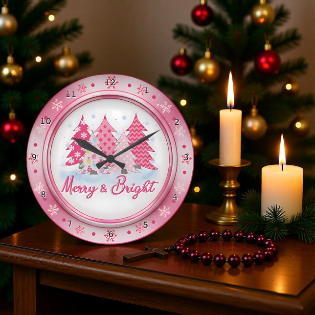 Relógio Grande Árvores de Natal Rosa Projeto Redondo de Férias (Criador carregado)