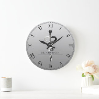 Relógio Grande Asclépio Médico Clássico Negro-Branco-Elegante