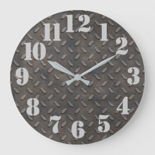 Relógio Grande Aspecto Industrial do Aço com Placa Diamante