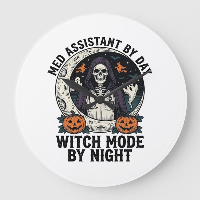 Relógio Grande Assistente Médico Bruxas de Halloween Gravura Vint (Frente)