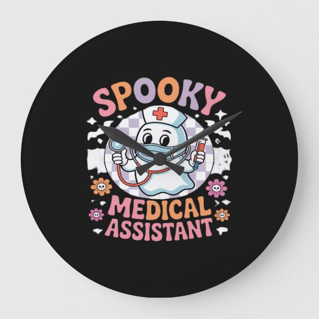 Relógio Grande Assistente Médico Spooky, Cute Halloween Essencial (Frente)