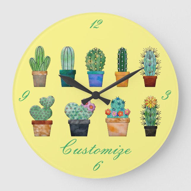 Relógio Grande Assorted Cactus Plants Thunder_Cove (Frente)