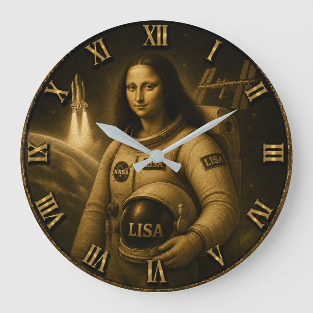 Relógio Grande Astronaut Funny Mona Lisa Space Explorer Gift (Frente)