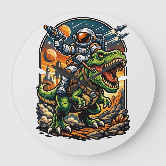 Relógio Grande Astronaut Riding a T-Rex – Epic Space Dinosaur (Frente)
