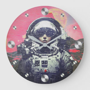 Relógio Grande Astronauta Cyberpunk - Espaço Neon Rosa