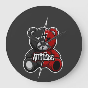 Relógio Grande Atitude Urso Dividido Tédio X-Olhos Grafite