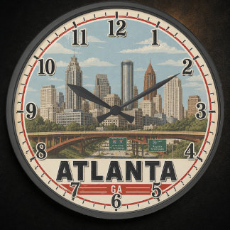 Relógio Grande Atlanta Georgia Skyline Vintage Travel Poster