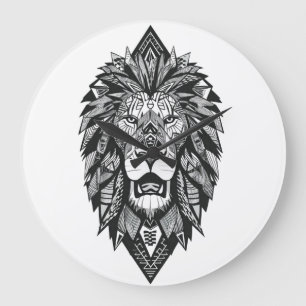 Relógio Grande Atlas Lion Marrocos Tribal Geométrico Minimalista