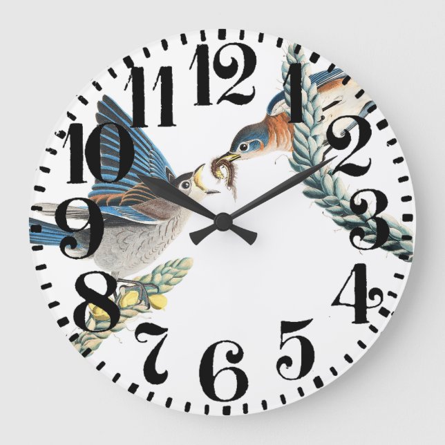 Relógio Grande Audubon Bluebird Floral Big Number Wall Clock (Frente)