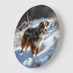 Relógio Grande Australian Shepherd Deixe Nevar Natal