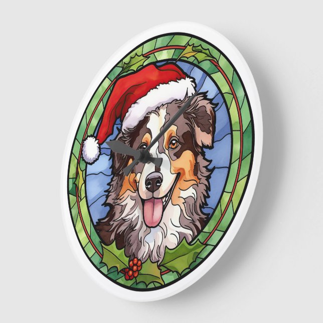 Relógio Grande Australian Shepherd Vidro Pintado Natal (Ângulo)