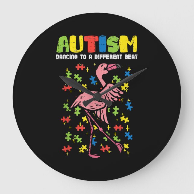 Relógio Grande Autismo Dançando Diferente Bata Flamingo Cute (Frente)