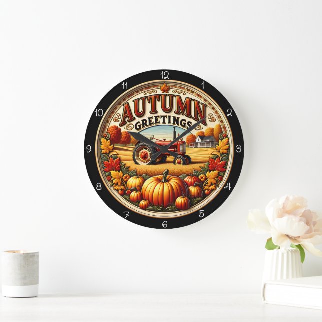 Relógio Grande Autumn Greetings Tractor  (Lar)