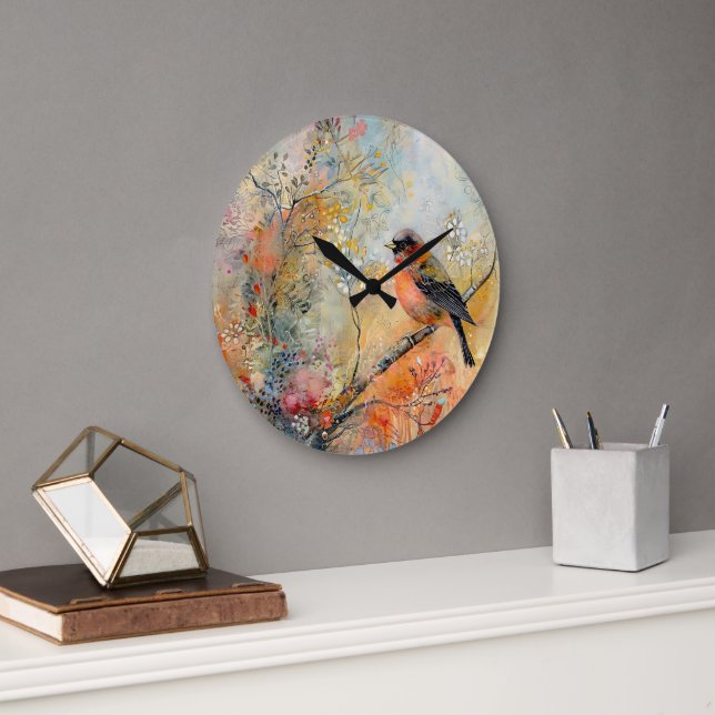 Relógio Grande Autumn Robin Wall Clock (Escritório)