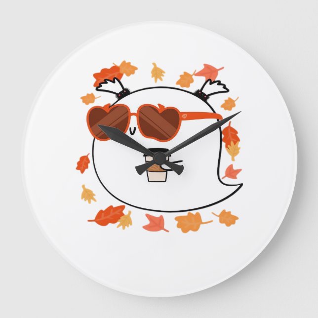 Relógio Grande Autumn Vibes Cute Ghost Classic T-Shirt (Frente)
