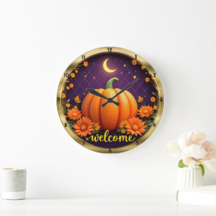 Relógio Grande Autumn Welcome Clock: Pumpkin Moonlight Sydney