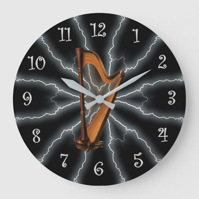 Relógio Grande Avant-Garde, Relâmpago Harp 01 B, Preto/Prata ~ (Frente)