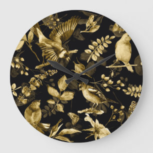 Relógio Grande Aves Aquáticas: Design Floral Vintage.