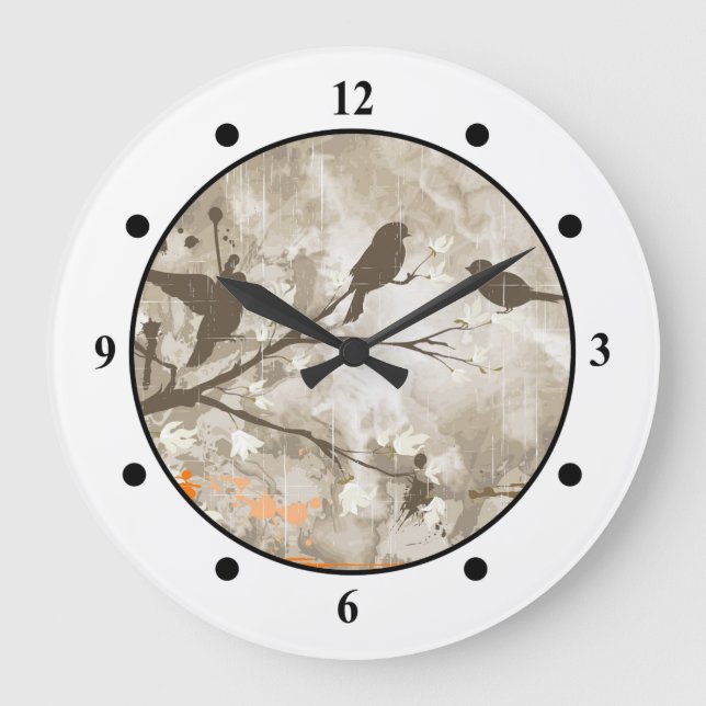 Relógio Grande Aves Vintage em uma Ramificação (Frente)