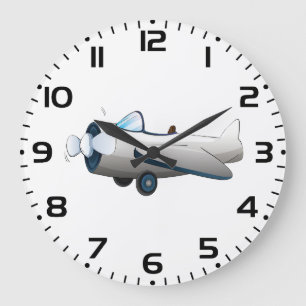 Relógio Grande Avião de desenho animado branco com hélice estilo