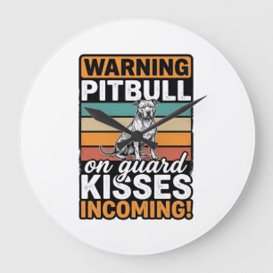 Relógio Grande Avisos de Pitbull Beijos a Caminho Design de Cacho