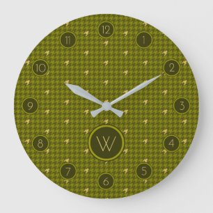 Relógio Grande Azeitona com Dourado Clock Houndstooth