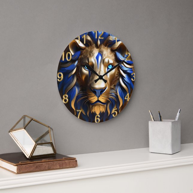 Relógio Grande Azul De Sapphire E Leão Dourado, (Escritório)
