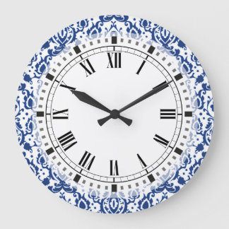 Relógio Grande Azul e Branco Casbah Damask
