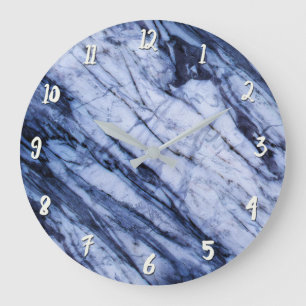 Relógio Grande Azul e Branco Redemoinho de Mármore Moderno Chic