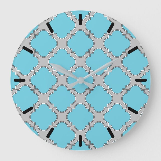 Relógio Grande Azul e cinza de Quatrefoil (Frente)