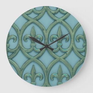Relógio Grande Azul E Verde Fleur-de-lis