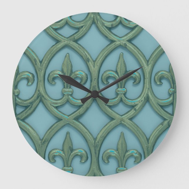 Relógio Grande Azul E Verde Fleur-de-lis (Frente)