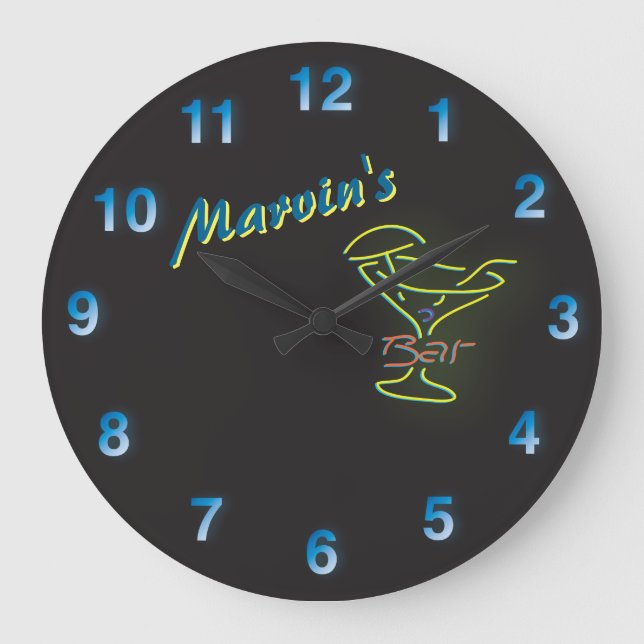 Relógio Grande 🍻 Azul Escuro 🕰 Faux Neon Sinal Personalizado Ba (Frente)