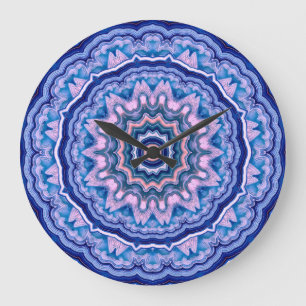 Relógio Grande Azul-rosa Agato Branco Boho Mandala 