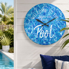 Relógio Grande Azulejo Aqua Personalizado Bem-vindo à Piscina da 