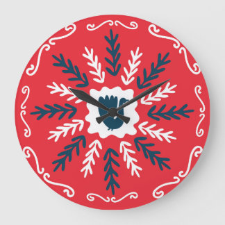 Relógio Grande Azulejo de Natal Folk Doodle Art