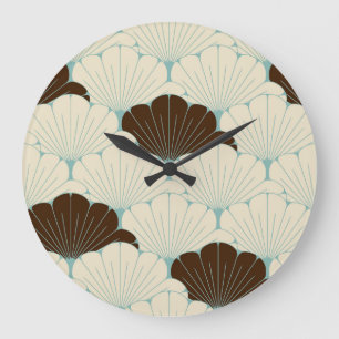 Relógio Grande Azulejo Japonês de Folhagem Azul