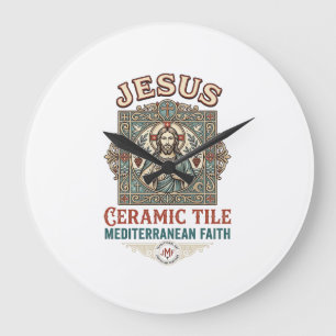 Relógio Grande Azulejo Jesus Mediterrâneo Fé Jesus Cerâmica