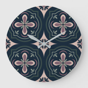 Relógio Grande azulejos geométricos florais terrosos