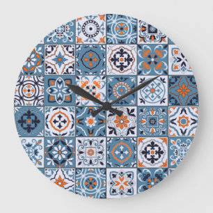 Relógio Grande Azulejos marroquinos: Elegância sem costura Vintag