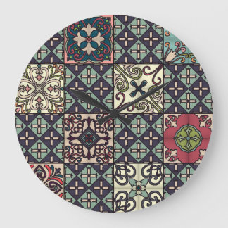 Relógio Grande Azulejos Portugueses: Estilo Talavera Invisível