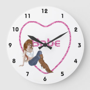 Relógio Grande Babe Glitter Heart Candy Redhead Girl Design