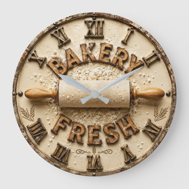 Relógio Grande Bakery Fresh Rustic Baking Kitchen Decor (Frente)