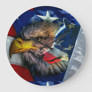 Relógio Grande Bald Eagle Wolf American Flag