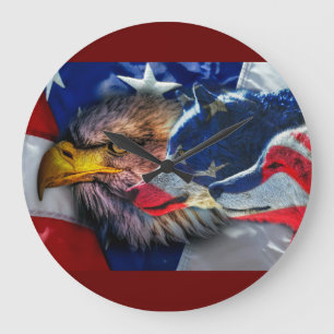 Relógio Grande Bald Eagle Wolf American Flag